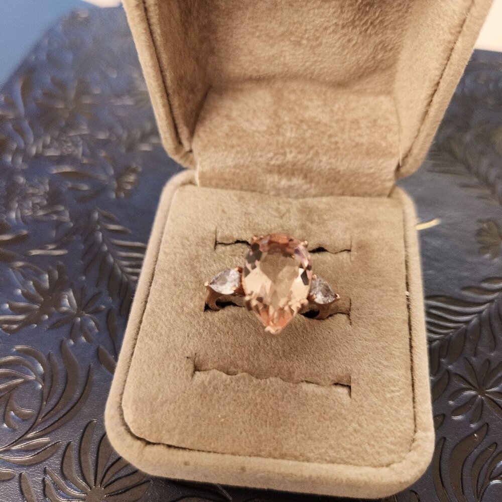 JTV Rose Gold Pear shaped Peachy Morganite Simulate Ring Size 7